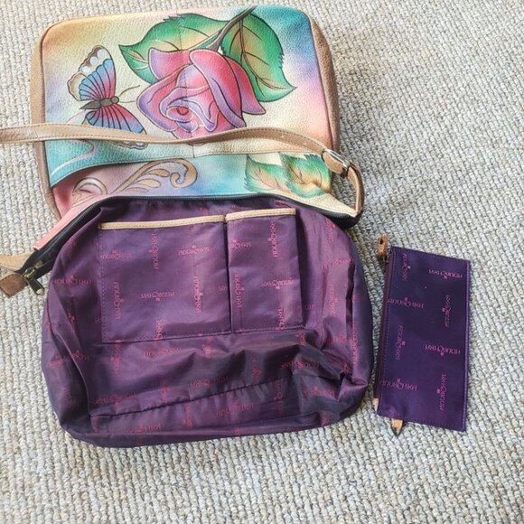 Anuschka Hobo Shoulder Bag w/ Wallet Hand Painted Leather Purse Butterfly - Picture 14 of 14
